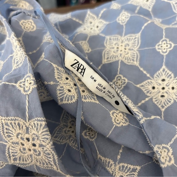 Zara Blue and White Bell Sleeve Blouse M - Picture 5 of 11